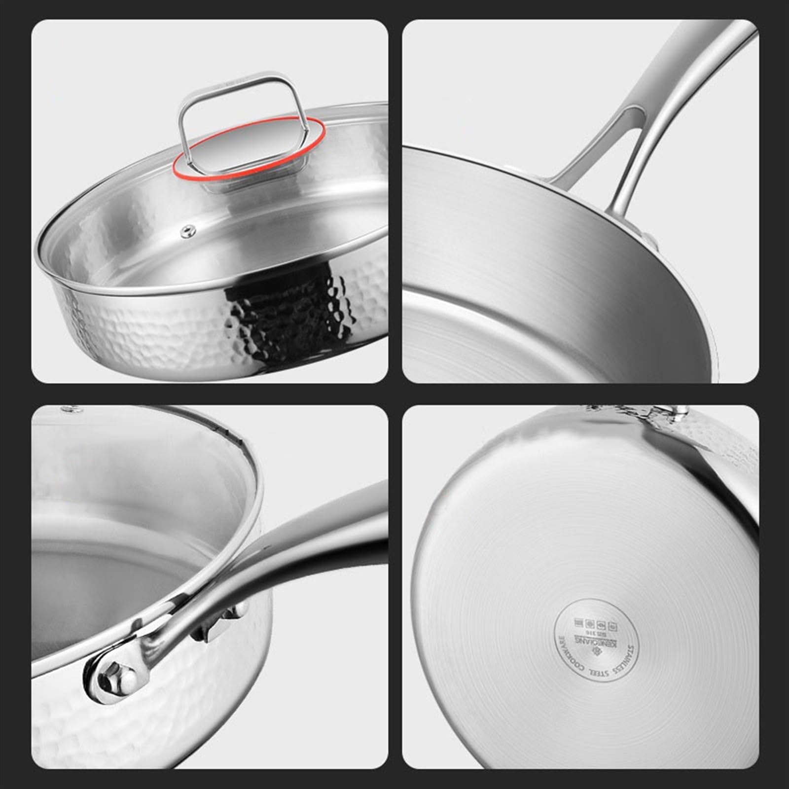 Patelnie Niepowlekana patelnia non-stick gospodarstwa domowego 316 stal nierdzewna głęboka do steków naleśników kuchenka gazowa indukcyjna dostępna Patelnie do omletów(26cm)