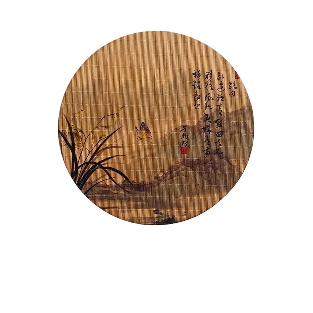 Vintage Chinese Bamboo Tea Mat Heat-Resistant Tea Table Runner Kung Fu Style Insulated Placemat With Printed Design(11 Orchid 30cm)