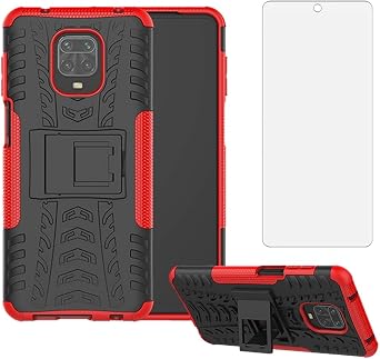 Phone Case for Xiaomi Redmi Note 9 Pro/Note 9s/Note9 Pro Max/Poco M2 Pro with Tempered Glass Screen Protector Cover and Cell Accessories Xiami Xiomis Xiome Redme Note9S Note9Pro 4G Cases Black Red