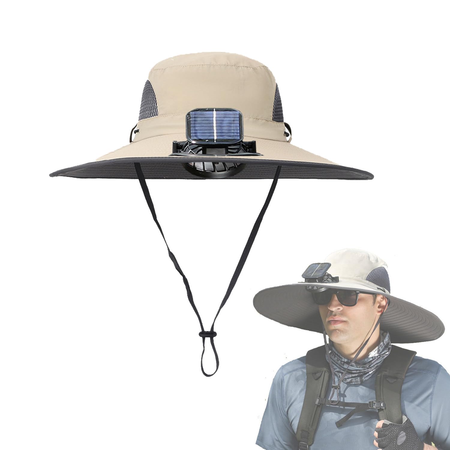 JSMDLN Solar Fan Hat,Wide Brim Sun Hat,Waterproof | Breathable | Adjustable,Fishing Hat Camping B