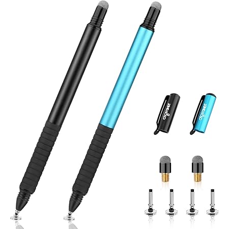 Digiroot Stylus Pens Disc & Fiber Tip Capacitive Stylus 2 in 1 Universal Stylus for iPad, iPhone, Capacitive Touch Screen Cell Phones, Tablets, Laptops with 6 Replacement Tips (Black & Blue)