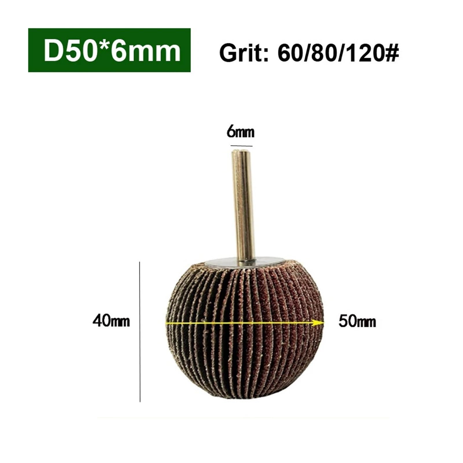 5 szt. sferycznych krążków ściernych z papierem ściernym o gradacji 60-120, obrotowych narzędzi ściernych do polerowania(D50x6mm,180 Grit)