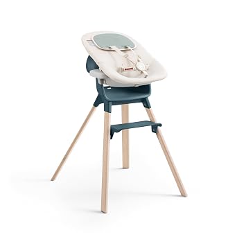 Stokke Clikk High Chair, Fjord Blue with Newborn Set, Cloud Grey