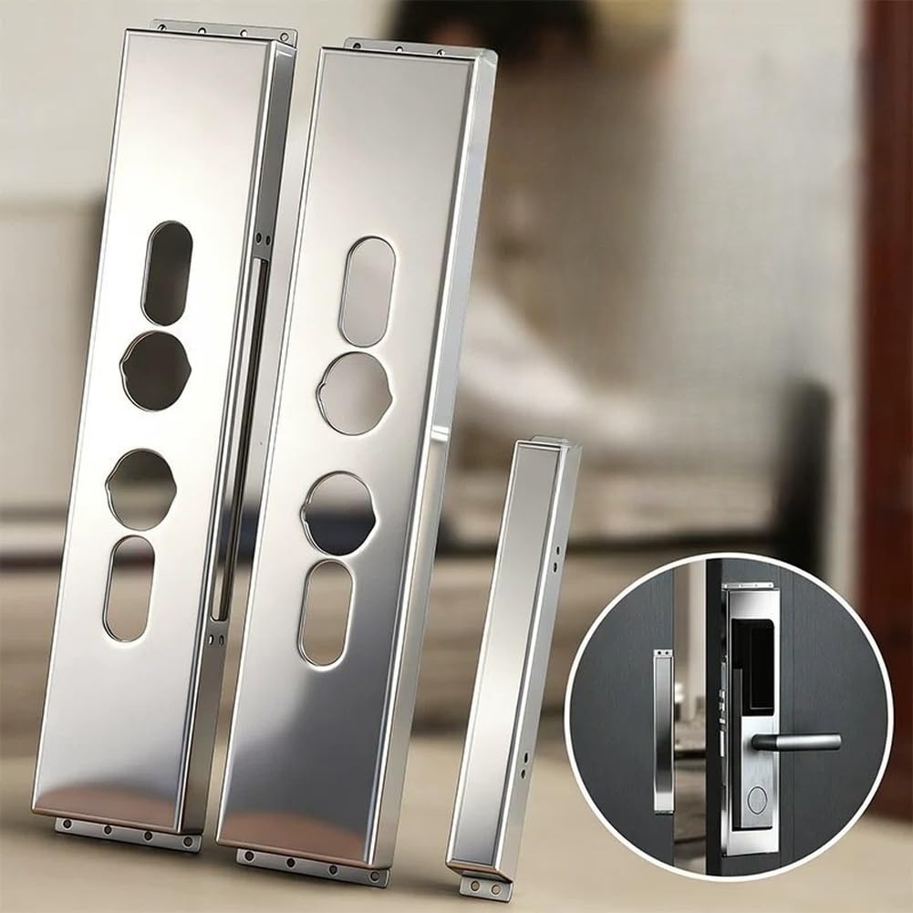 Boîte de verrouillage en acier inoxydable, plaque de renfort de porte, boîte de gâche réglable, mise à niveau de sécurité robuste pour vieilles portes, convient pour gaucher et droitier, kit