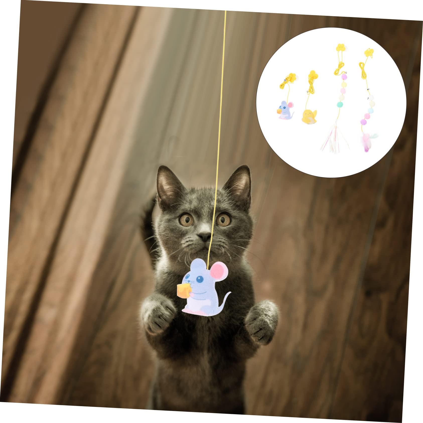 POPETPOP 12stücke Teiliges Interaktives Katzenspielzeug Katzenangel Und Bungee-Seil Selbstunterhaltung Für Kätzchen Federn Geräuschspielzeug Und