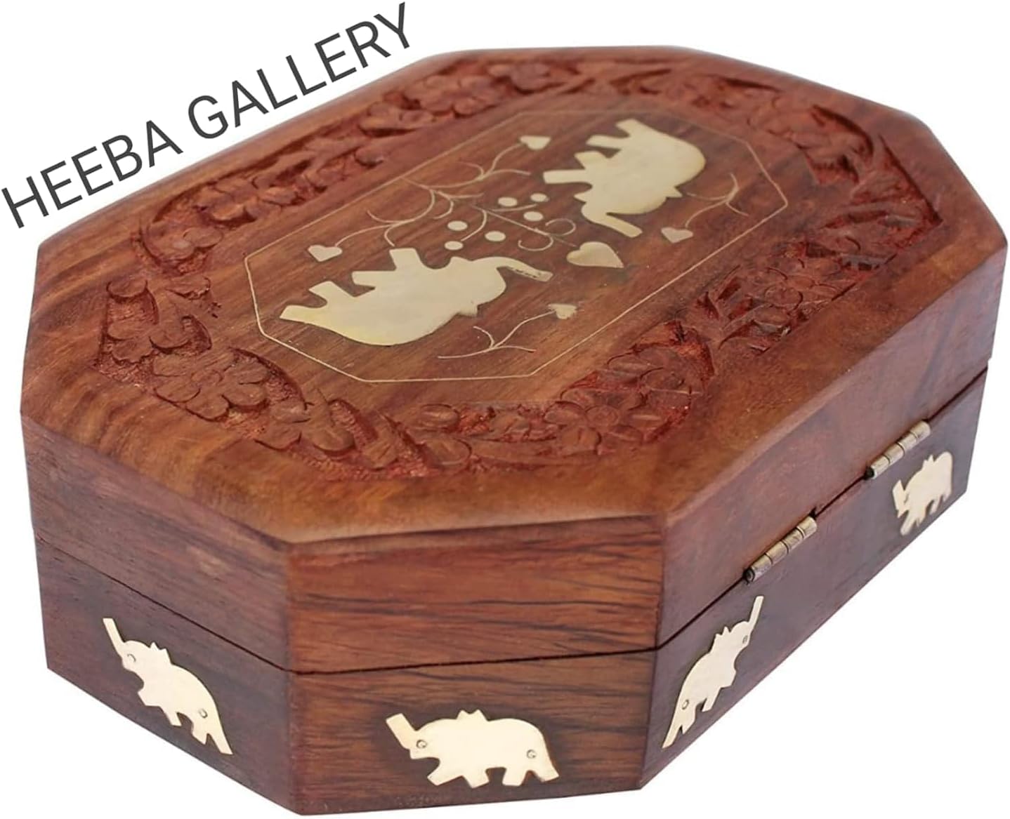 Fine Art Wooden Jewellery Box for Women Jewel Organizer Hand Carved Carving and Brass work Gift Items // 10 x 6 Inches // FAS49