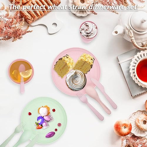 Miniatura 4 de Juego de vajilla de 14 piezas, platos ligeros y saludables, cuchara de sopa, cuencos, tazas y cubiertos, aptos para lavavajillas y microondas (juego