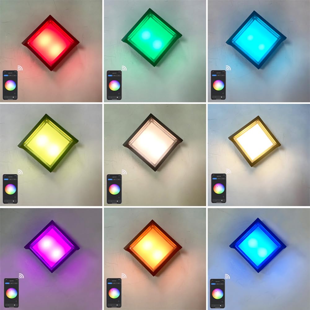 LED Außenlampe Quadratische RGB Dimmbar Wandleuchte Smart APP Steuerung Timer Wandlampe Innen Außen Wasserdicht IP65 Außenwandleuchte RGB Farbwechsler Wandbeleuchtung für Indoor Outdoor Garten