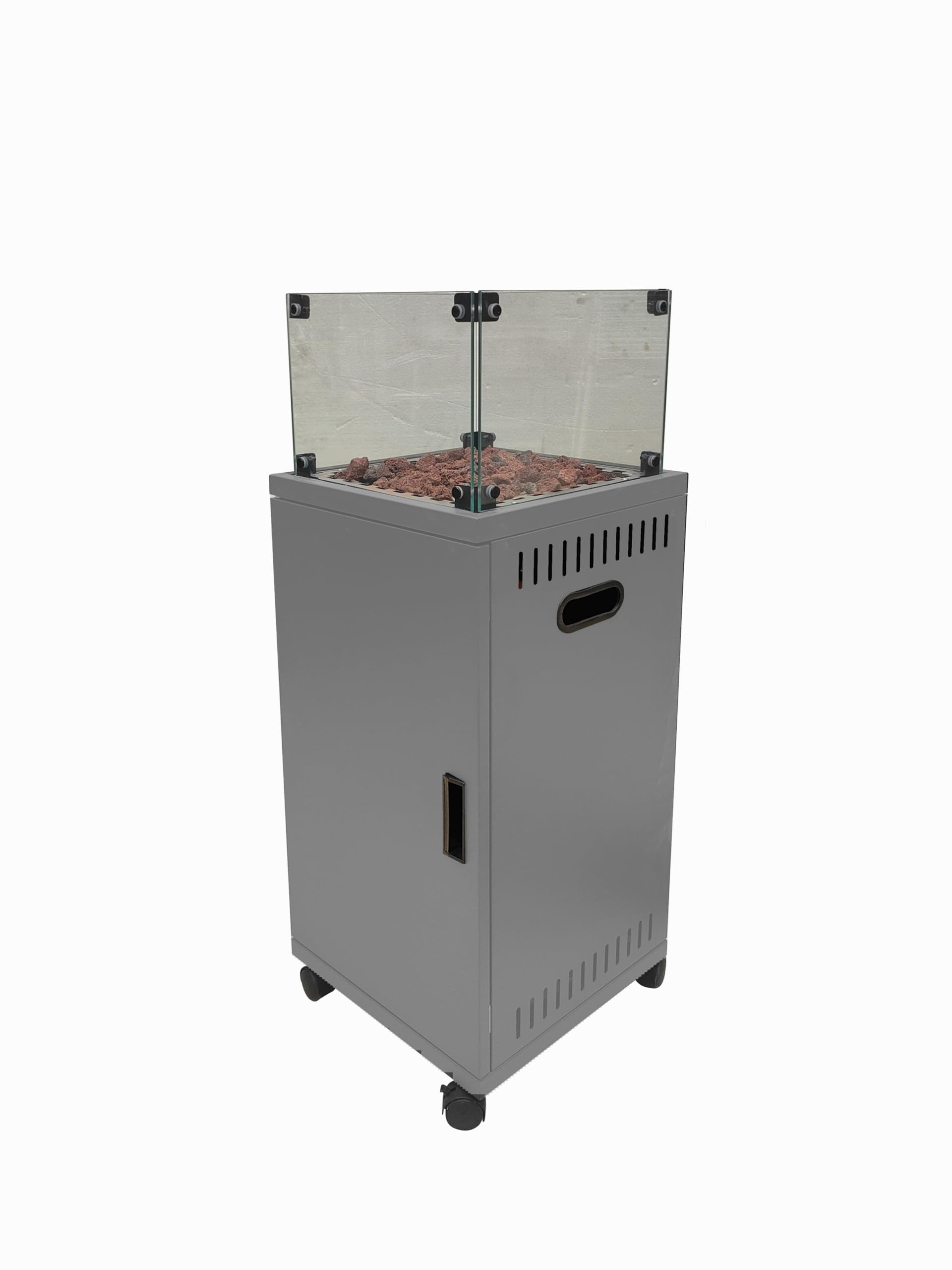 APANA Gas Heizstrahler FUEGO 8kW – Terrassenfeuer mit Sichtfenster & Rollen – Heizpilz für Garten, Balkon & Terrasse – inkl. Abdeckhaube, Umkippsicherung & Abschaltautomatik – anthrazit