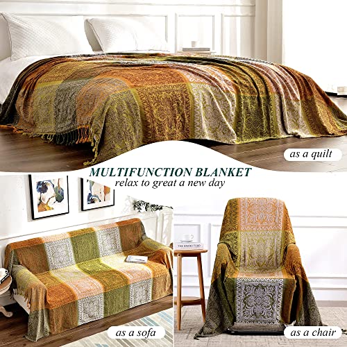 Edcooy Überwürfe für Sofas, große, bunte Chenille-Quasten, gewebte Hippie-Überwurfdecken für Couch, Bett, Sofa, böhmische Fransen, Quasten, Dekoration für Zuhause (grün, groß, 220 x 260 cm)