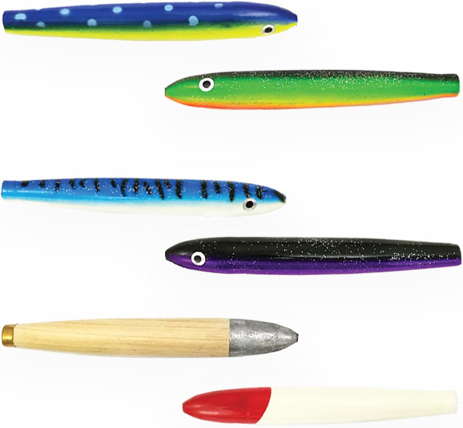 4" Cedar Plug Fishing Lures, Saltwater Trolling Lures, 6 Pcs Unrigged Natural Wood,with Lure Bag, for Offshore Big Game Fishing, Ideal for Tuna, Mahi, Wahoo & Pelagic Species