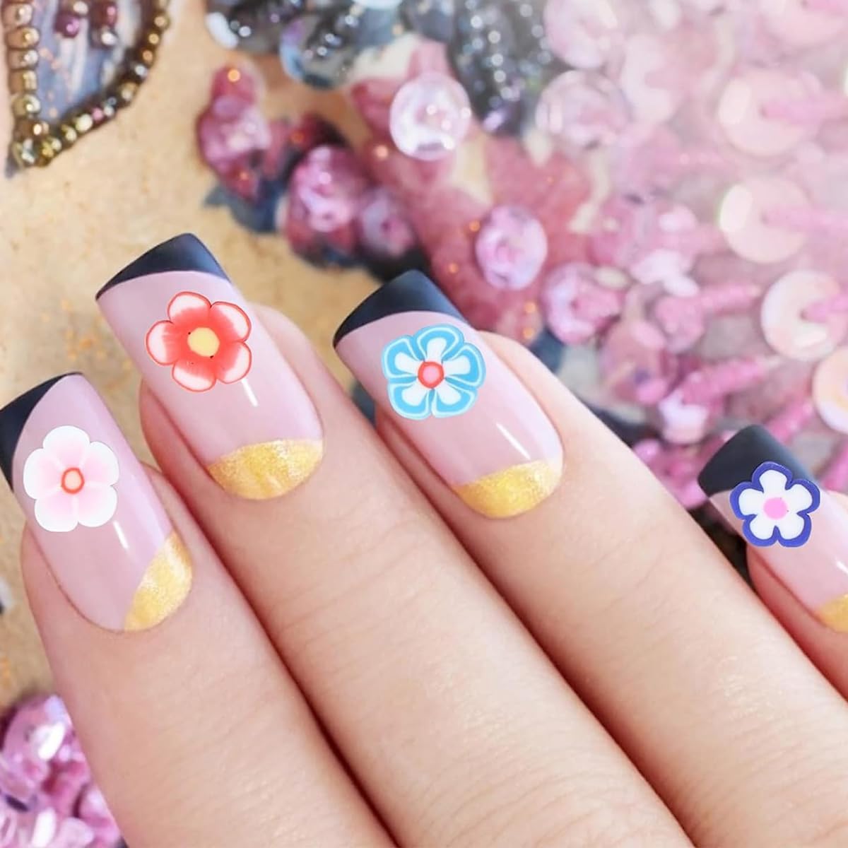 Riven Set di 2 accessori per nail art, fette di fiori di frutta per nail art, artigianato, resina melma decorazione (diametro 6-8 mm)