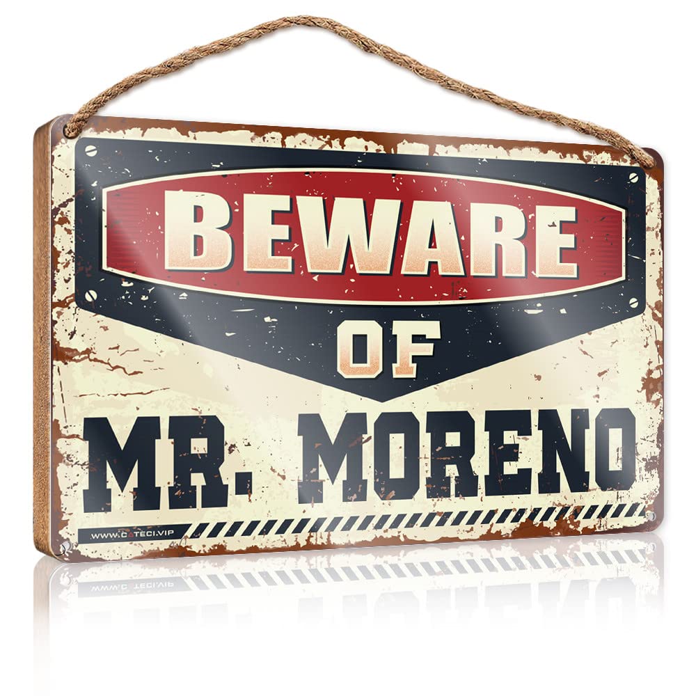 DTHA Sign Front Door Decor Beware Of Mr. Moreno Wooden Sign Bathroom Funny Signs Wood Sign With Sayings