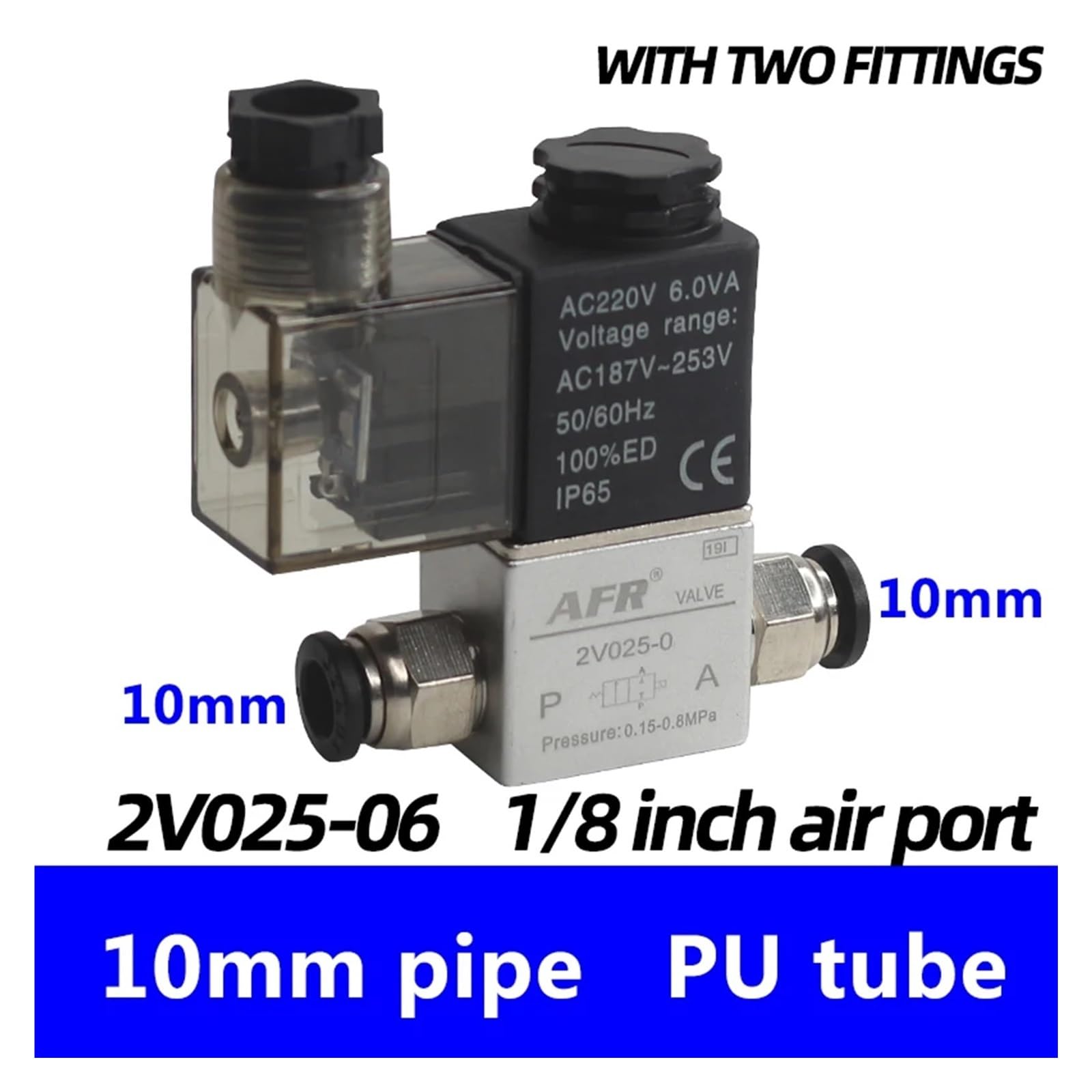 2V025-08 dc12v 24v 220v 2V025-06 válvula solenoide neumática de Aire 2 Posiciones Puertos Normalmente Cerrada magnética(6mm Hose Pipe)
