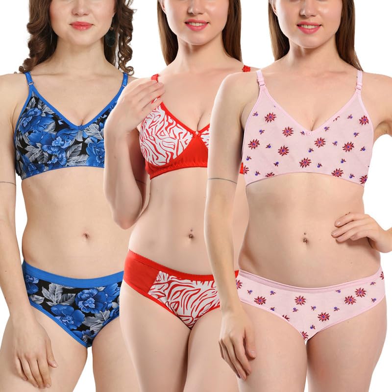 Image of Love Maker Lingerie Set Soft Cotton Bra & Panty Combo of 3 | Women's Innerwear | Women Stylish Cotton Women Bra Panty Set | Women Lingerie for Honeymoon | Fancy Lingerie.