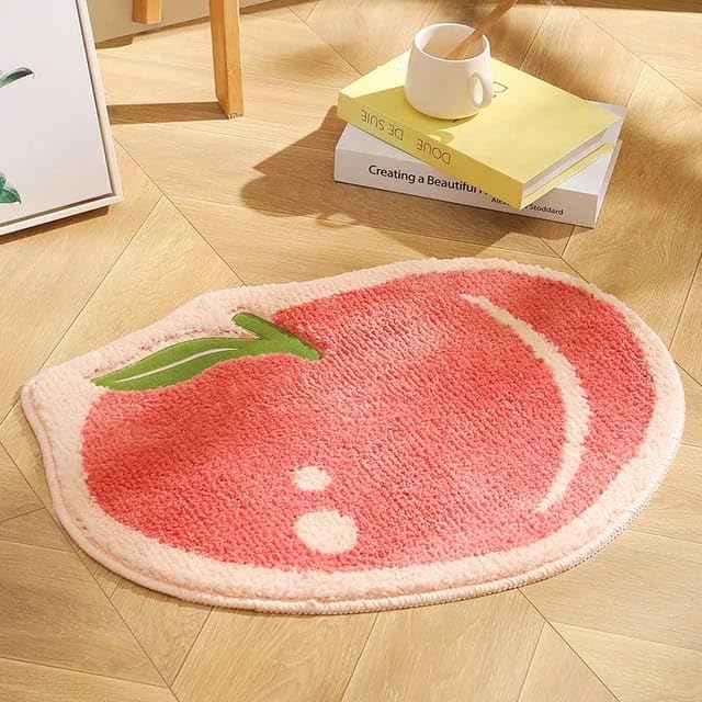 Image of GAVI Home Decor Super Soft Shaggy Bath Mat Anti Skid Cute Absorbent Kids Small Bath Mat Cartoon Apple Fruit Bathroom mat Non Slip, Cute Bathroom Floor Mat for Home Decor (60 x 40 Cm, Apple)