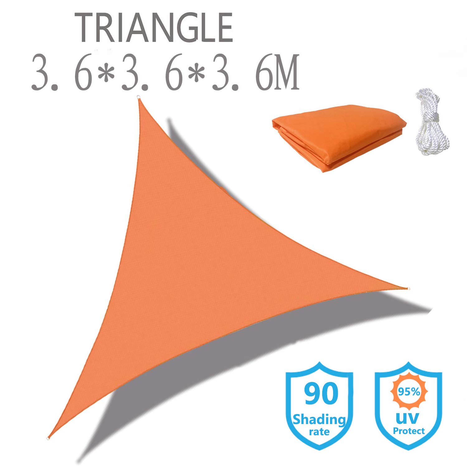 Sunnykud Triangle 3.6x3.6x3.6m Orange Waterproof Sun Shade Sail Triangle Canopy Perfect for Outdoor Garden Patio Permeable UV Block Fabric Durable Outdoor