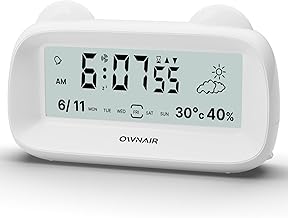 OWNAIR Digital Alarm Clock with Automatic Sensor, Date and Temperature Display, Table Clock for Students, Home, Office, Corporate Use. (White)