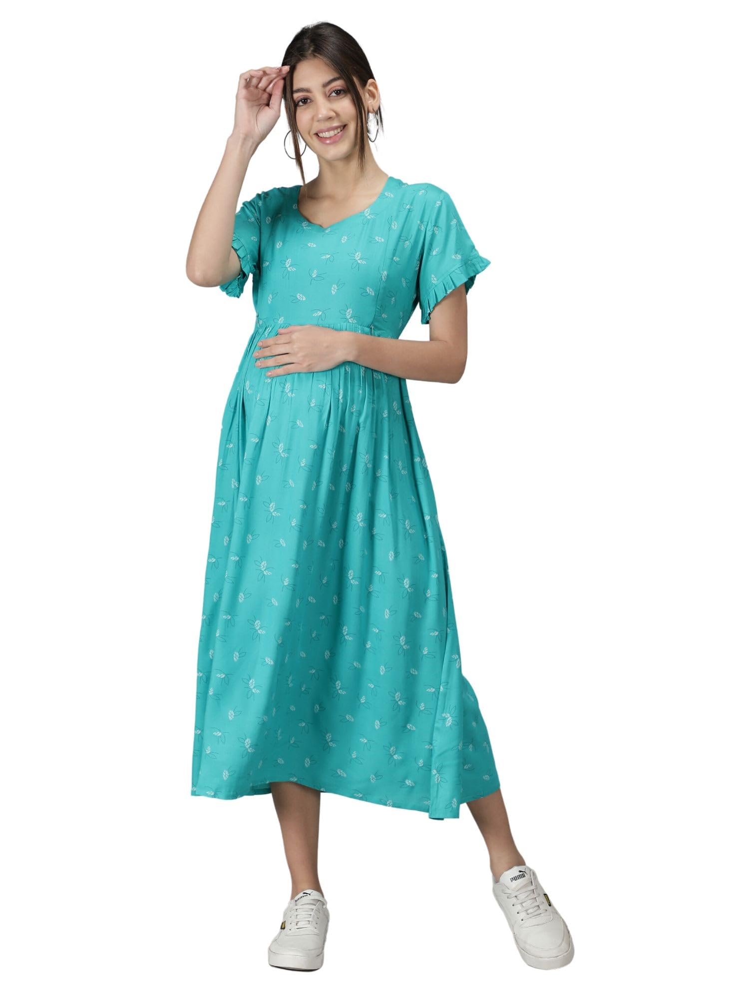 Women's Rayon Round Neck Half Sleeves Maternity Dress Feeding Kurti with Zipper (1301-MD)-image-11