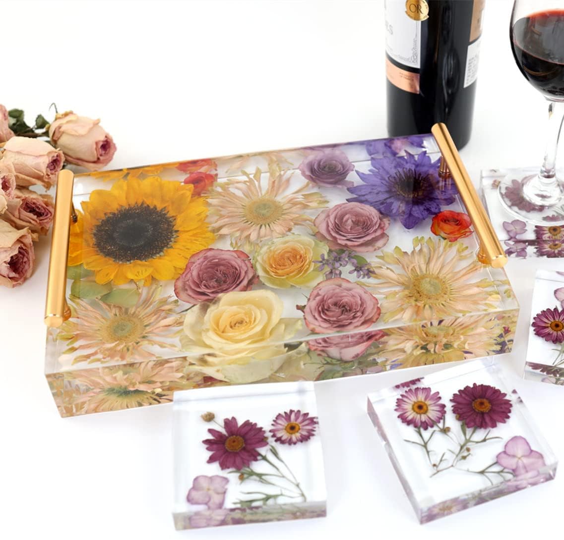 Large Silicone Tray Molds for Resin, 13.5"X9.5" Deep Rectangle Epoxy Tray Molds with 4pcs Gold & Silver Handles, Resin Table Mold for River Board Table DIY Art Home Decoration