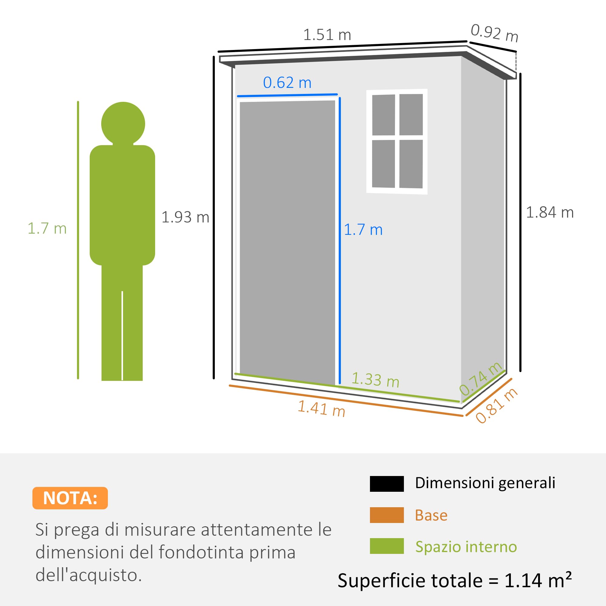Capanno Attrezzi da Giardino con 1 Anta Ripostiglio da Esterno in Alluminio/Plastica con Lucchetto Dimensioni 151x92x193 cm Grigio