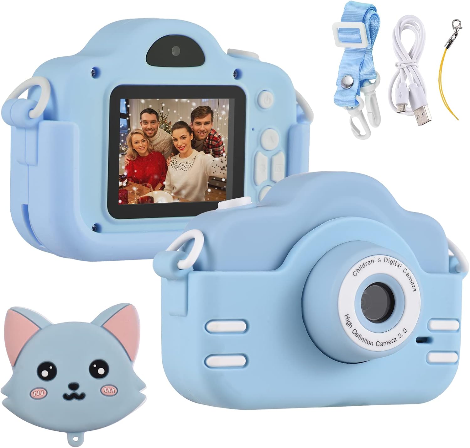 Andoer Mini Cartoon Kids Digital Camera 1080P Digital Video Camera for Kids Dual Lens 2.0 Inch IPS Screen 4X Zoom Built-in Battery Cute Photo Frames Interesting Games with Neck Strap Birthday Christma
