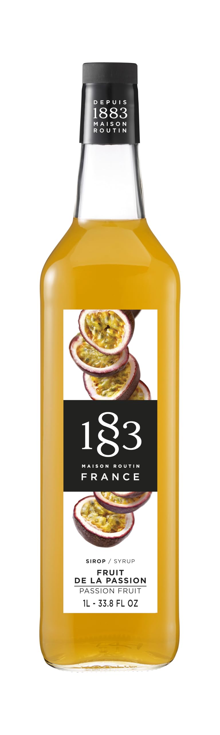 1883 Maison Routin Premium Passion Fruit Syrup for Cocktails, Passion Fruit Martinis, Mocktails, Smoothies, Iced Coffee Glass 1L