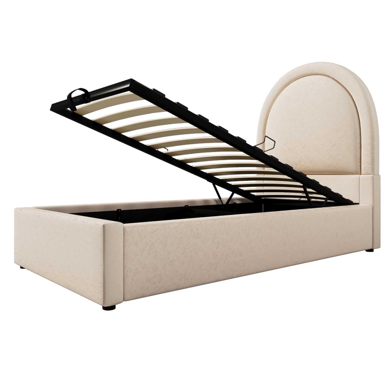 YEHTOKHOME Lit capitonné de Rangement hydraulique,Tête avec Arc en Demi-Cercle,PU rembourré Simple lit d'enfant avec sommier à Lattes(sans Matelas) (Beige, 90x190cm)
