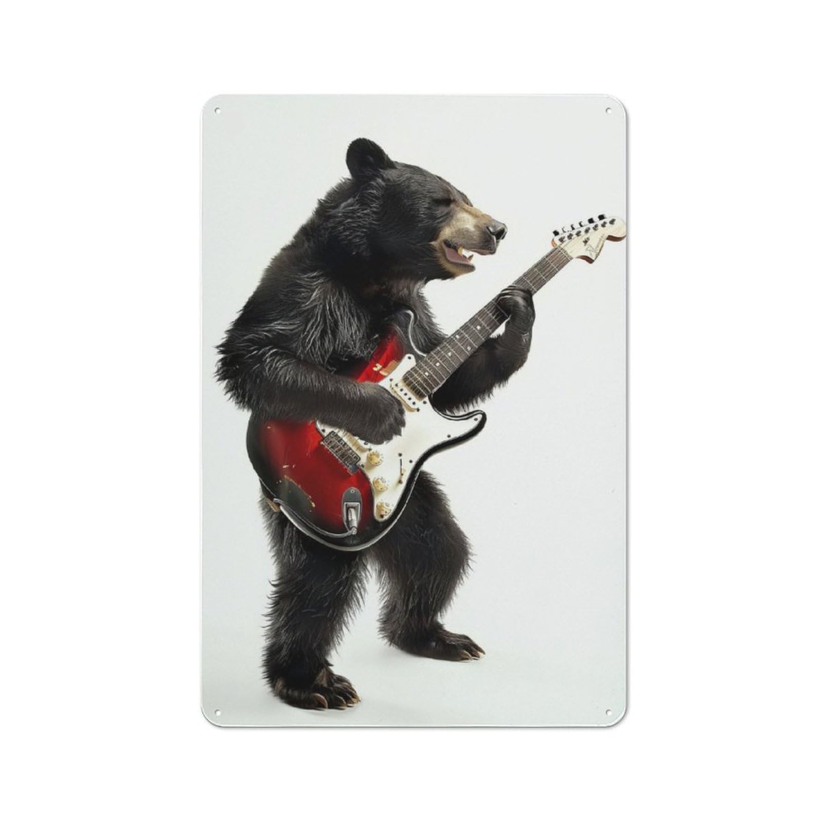 Junmoney Black Bear Guitar For Lounge Or Reading Corner, Retro Metal Sign 30X20cm, For Metal Sign Collectors, For Garage And Workshop Walls