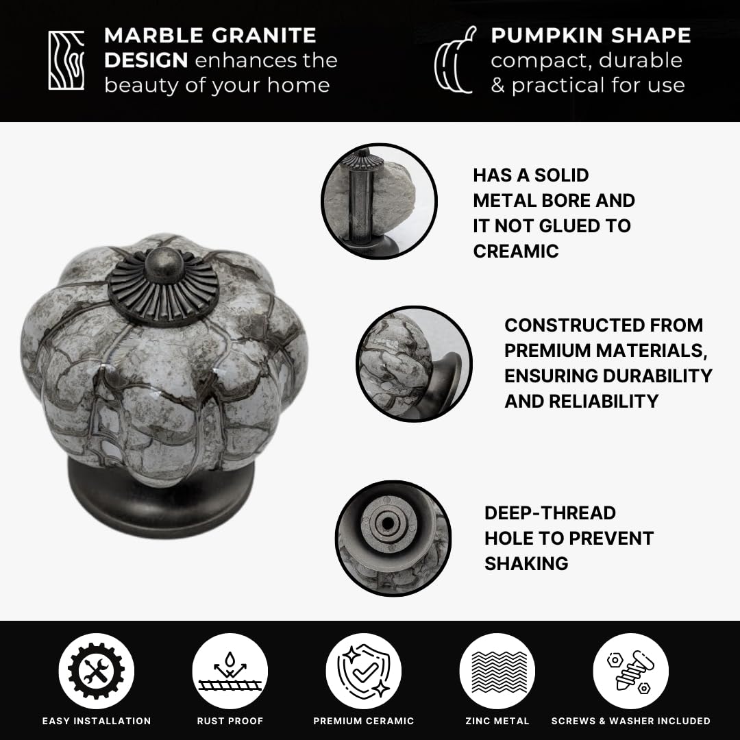 DIY Décor Hub - Pumpkin Cabinet Knobs, Antique Silver & Ceramic