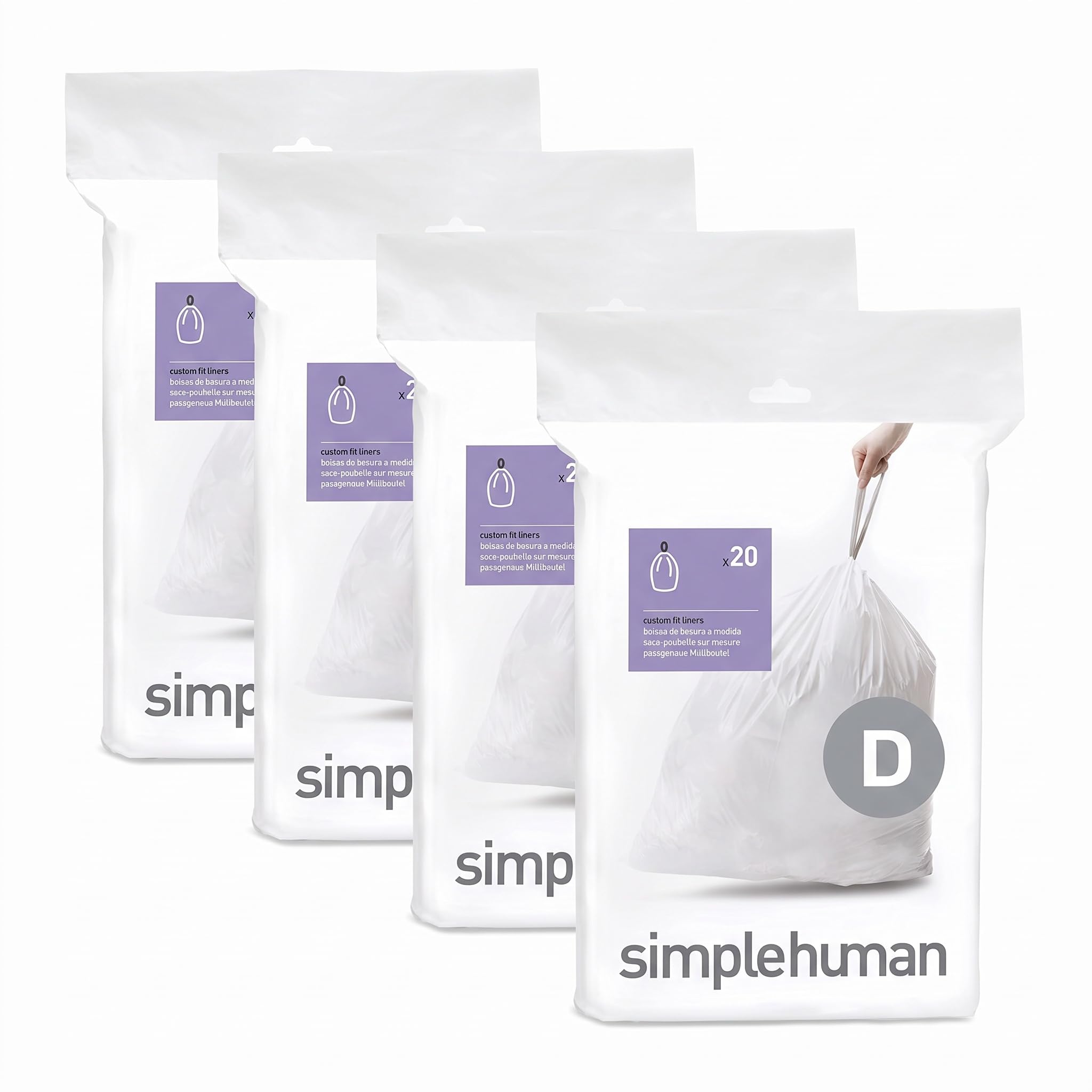 simplehuman CW0163 20L, 20 Liners, White — Code D (Pack of 4)