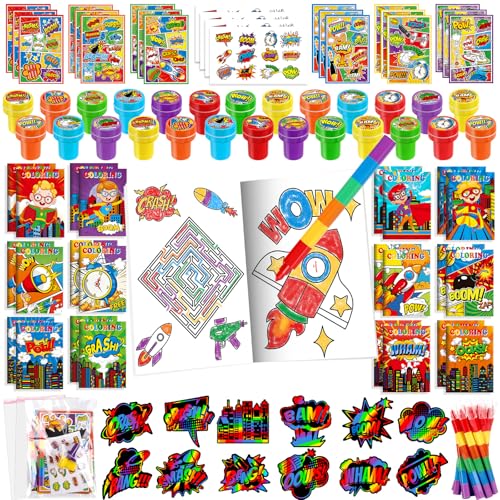 BenLouis 84 Pcs Superhero Coloring Crayon Sticker Set Party Favors