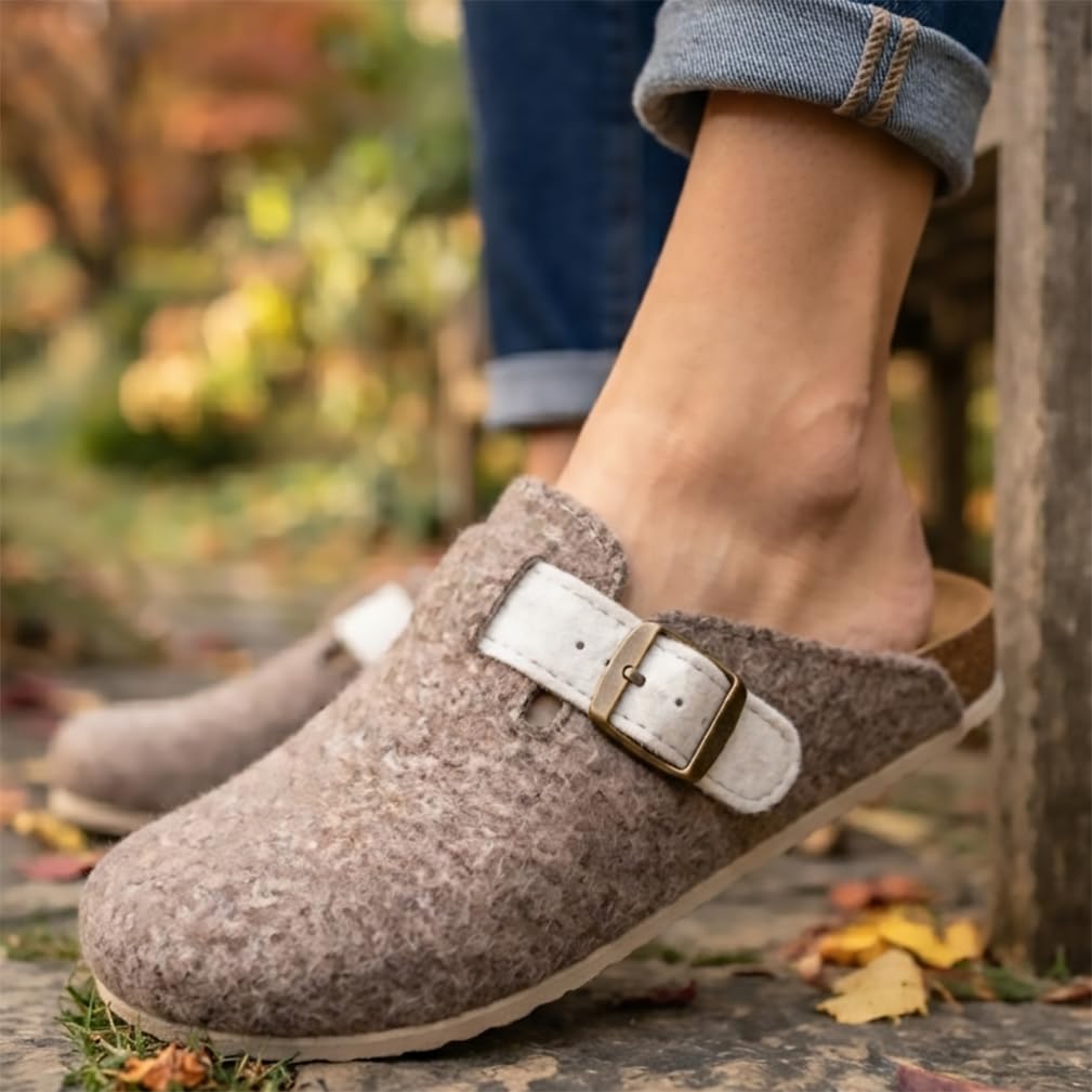 inblu Chanclas mujer zapatillas confort invierno sabot fieltro POLLY y hebilla plantilla anatómica SOFT extraíble
