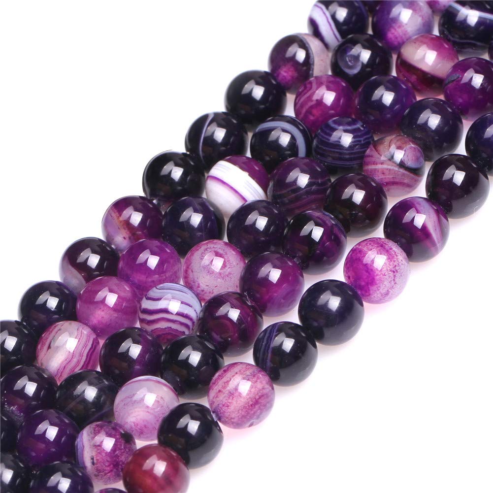 GEM-Inside 8mm Banded Purple Agate Round Gemstone Semi Precious Loose Beads for Jewellery Making 15''