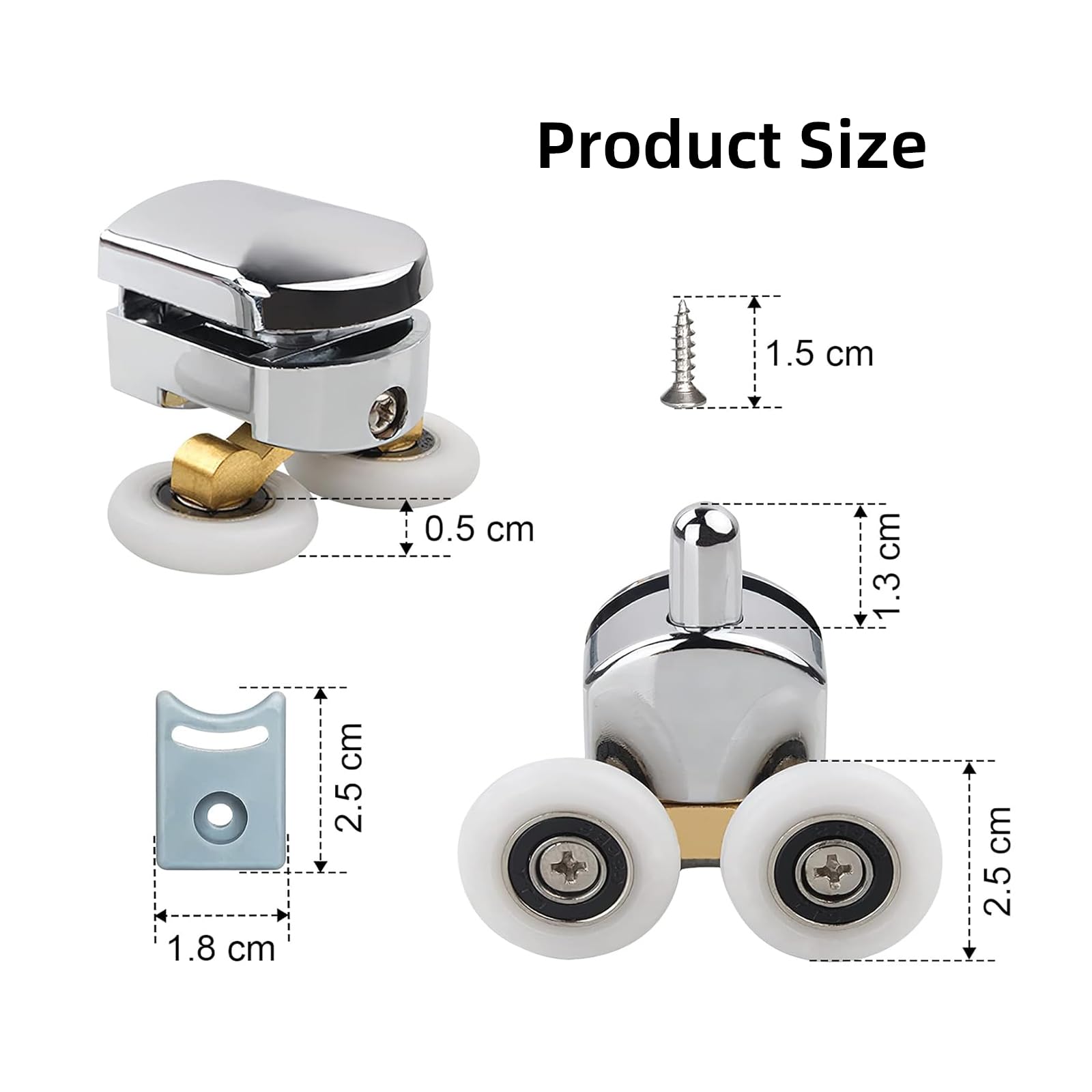 lcyen 8Pcs 25mm Curved Shower Door Rollers, Replacement Sliding Shower Door Runners Wheels with Anti-Collision Block and Screws for 4-6mm Glass Shower Enclosure Accessories - Image 2