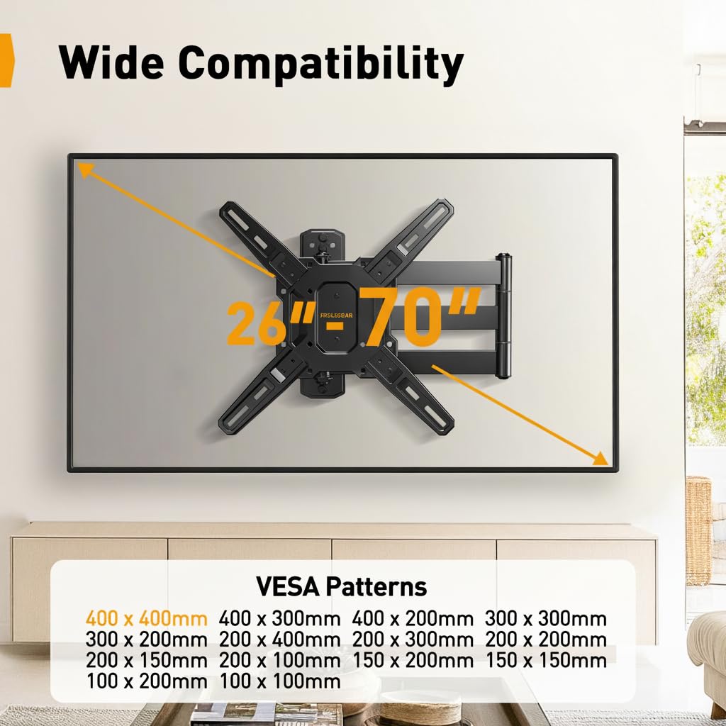 Perlegear Supporto da parete per TV a braccio lungo per TV da 26-65 pollici, staffa di montaggio TV angolare con estensione da 31 pollici, braccio articolato girevole e inclinabile, VESA max 400 x 400