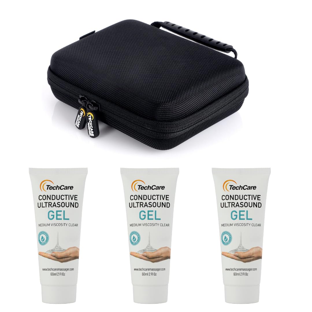 Techcare Massager Travel Carrying Case Combo Set with Electrodes Pads Gel (3 Pack of 2 oz) for Techcare Tens Units