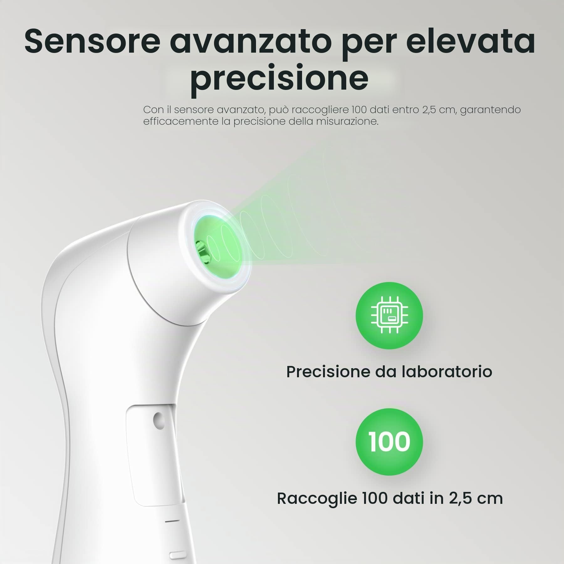 Termometro frontale per neonati, bambini e adulti, termometro clinico senza contatto con allarme febbre, lettura accurata immediata 1s, bianco