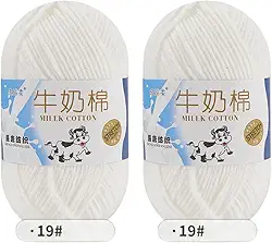 Pacote com 2 fios de algodão macio para crochê e tricô, roupas, suéteres, chapéus, cachecóis e shaw (19-branco)