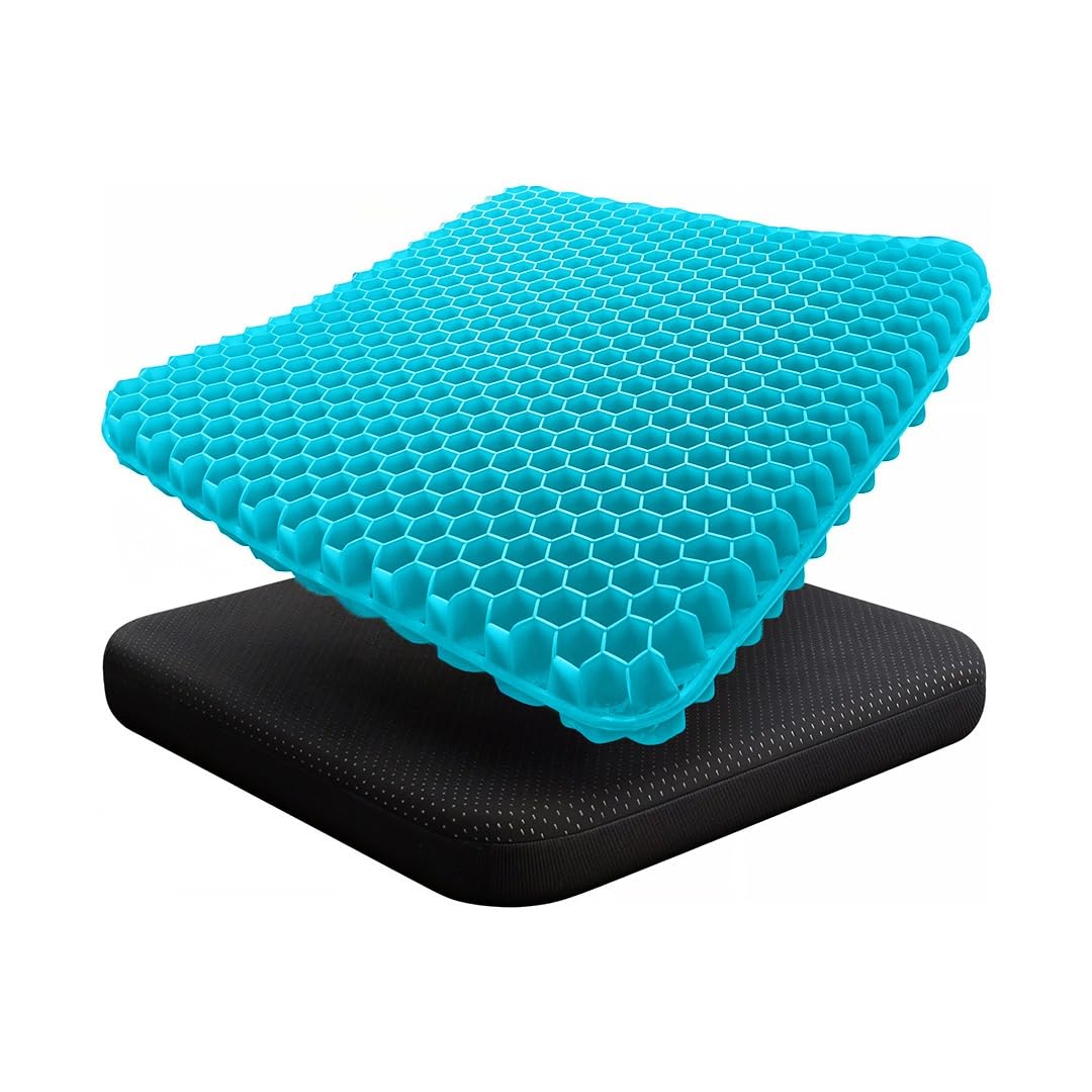 Casabella Gel Seat Cushion for Back Pain Relief - Honeycomb Orthopaedic Cushion for Sciatica & Coccyx Pain - Non-Slip, Breathable Office Chair & Car Seat Cushion for Long Sitting, Wheelchair Aqua Blue