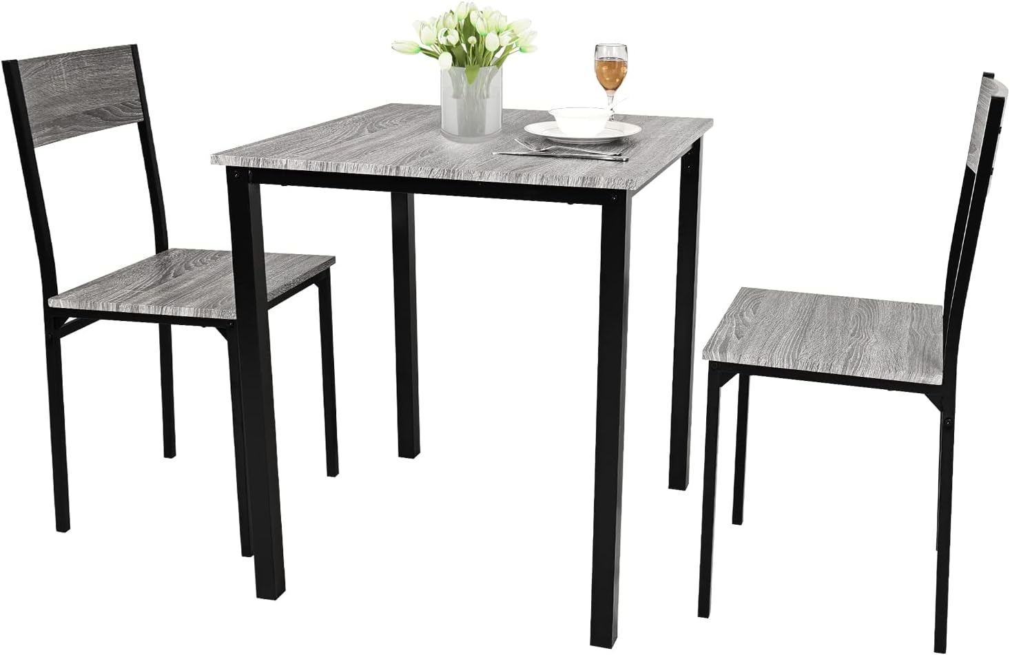 PULUOMIS Dining Table and 2 Chairs, Breakfast Bar Table and Chairs Set