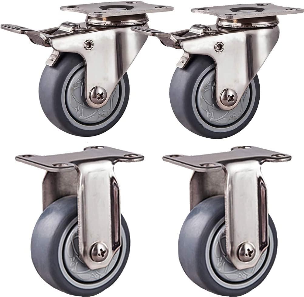 Roulettes de meuble robustes en inox 304 et caoutchouc élastique