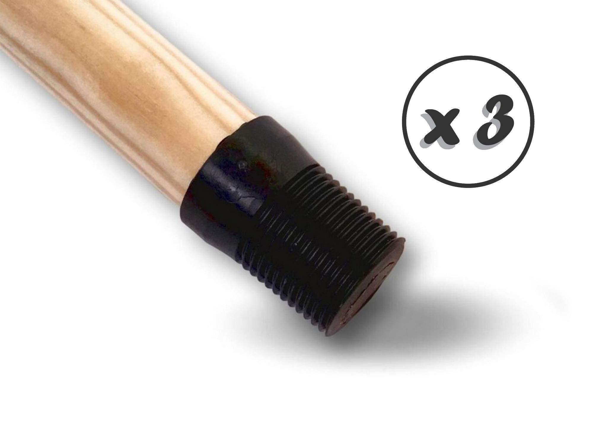 Lot de 3 manches balai bois lisse avec embout à visser et système d'accroche | Pour balais avec douille vissante| Ø 24 mm | Longueur 1,25 mètre | Fabrication Française | Kibros 2960x3