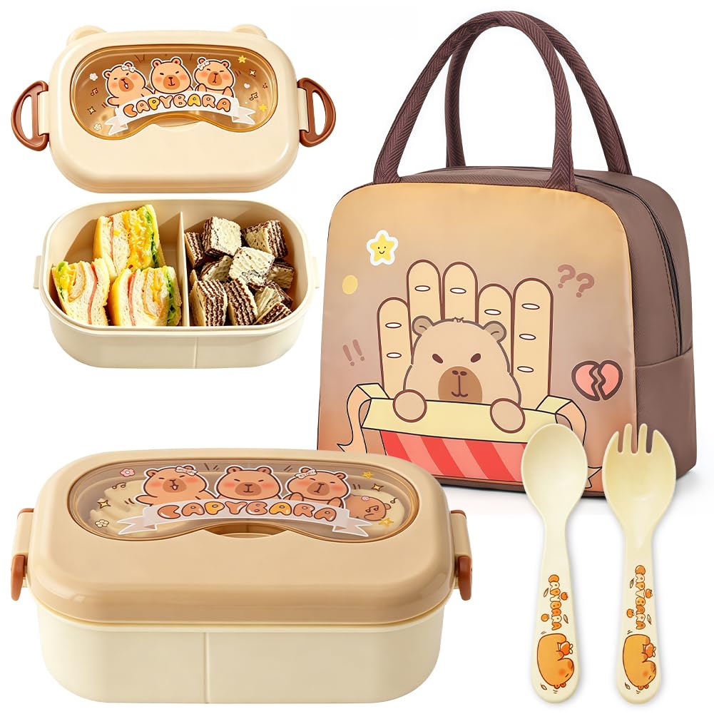 Capybara Lunch Box, Capybara Bento Box Set with Lunch Bag Utensils Leakproof Lunchs Container Lunchbox Portability Snack Boxes Lunchboxs with Compartments for Picnic,School Lace Masquerade Masks