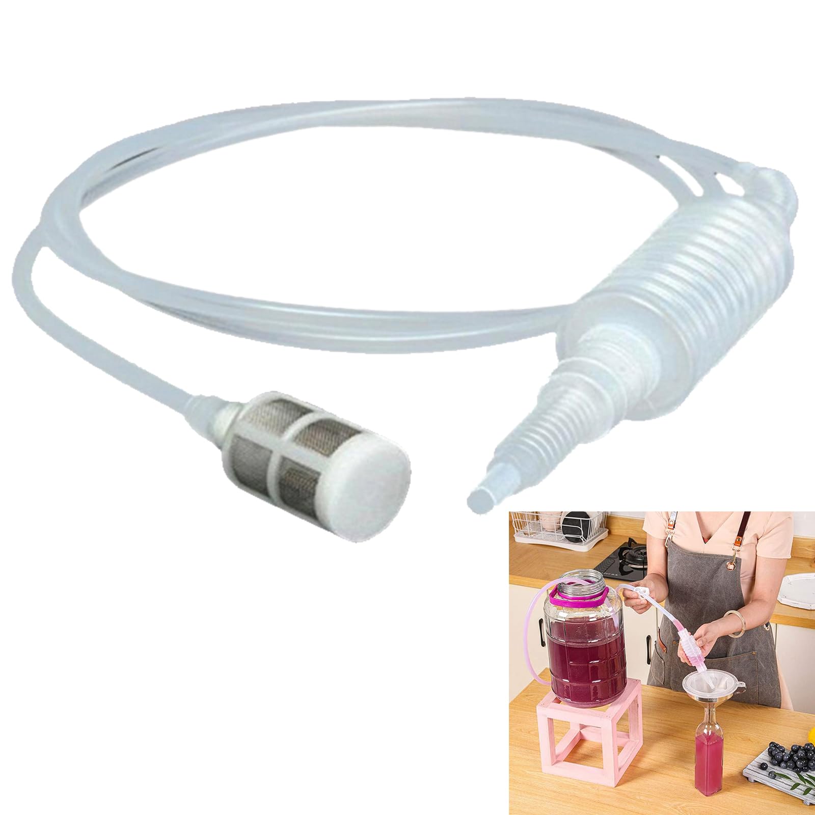GNAUMORE Brew Siphon Tube, Plastic, Brew Siphon, Siphon Tube, Brewing Siphon Trousers, Suitable for Brewing Wine, Wine Lifter Filter Set, Wine Lifter Filling Hose for Wine, Beer Production, 2 m