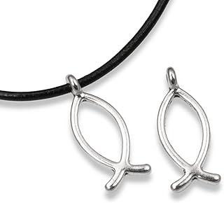 SILVER METAL CHRISTIAN JESUS ICHTHYS FISH CHARMS 8x19mm (25 Charms)