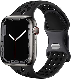 SAMTUNK Pulseira de relógio compatível com Apple Watch Band 49mm 45mm 44mm 42mm 41mm 40mm 38mm, Pulseira de substituição esportiva de silicone para iWatch Series 8 / 7/6/5/4/3/2/1/ SE / Ultra (Antracite/Preto,42mm 44mm 45mm 49mm)