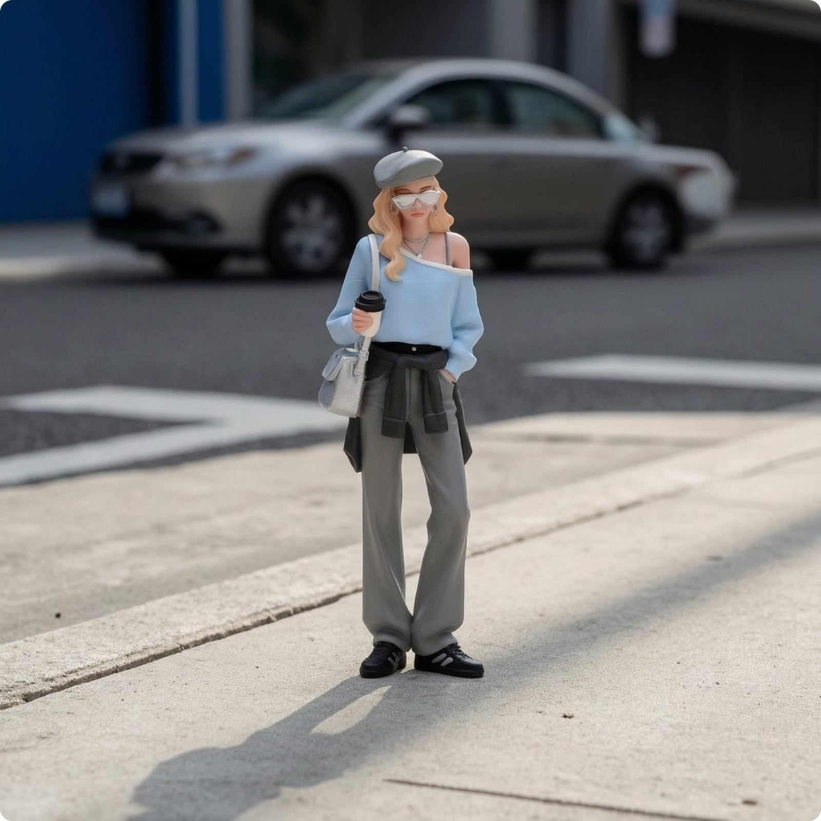 Modellfigur Handbemalt Sammlerfigur Detailliert Miniaturmensch für Modellbauer, Diorama, Blumentopf, Aquarium, 1/18, 散步女生