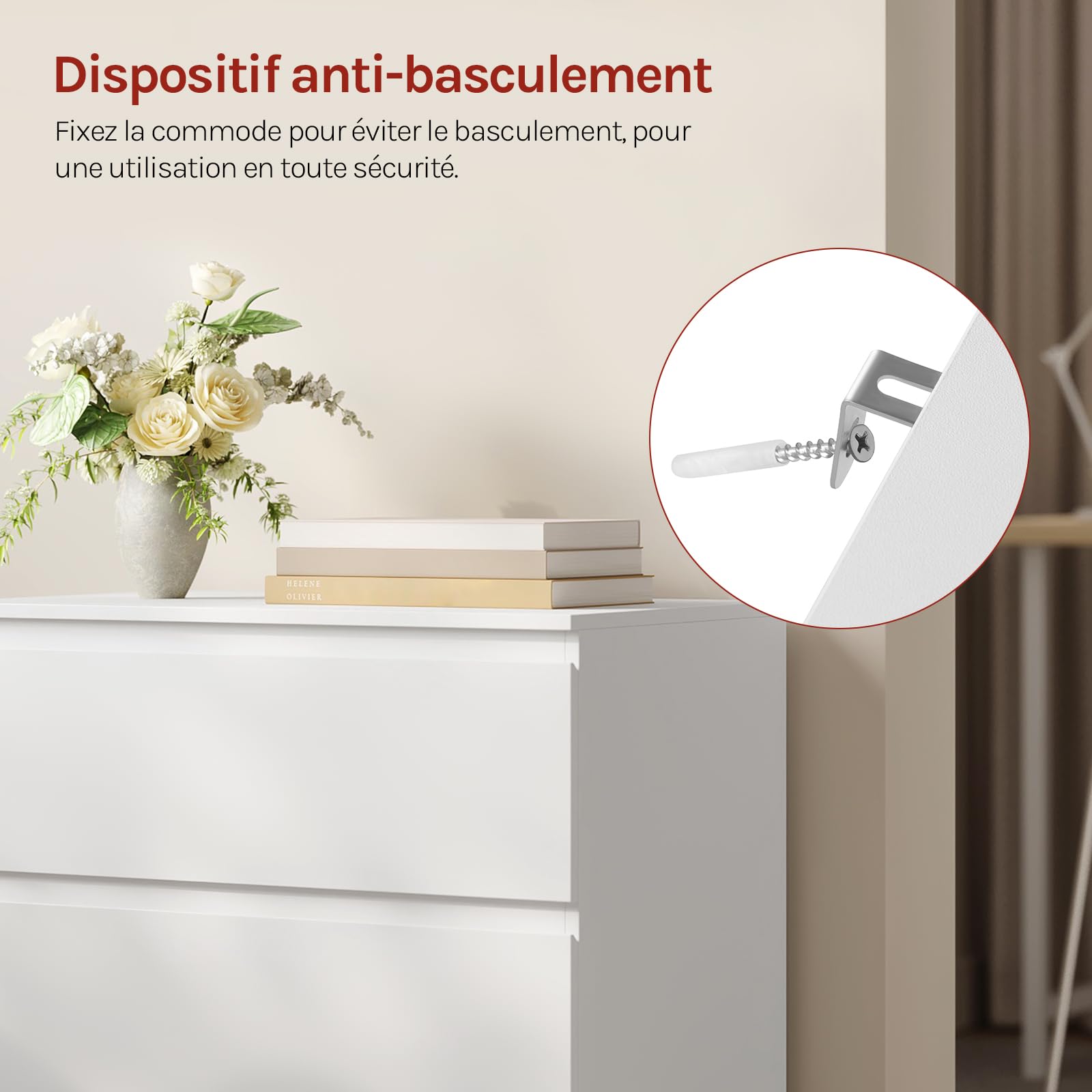 WOLTU Commode 3 Tiroirs, Chiffonnier Blanc | 60x40x70 cm, pour Salon, Chambre à Coucher, Couloir, en Bois d’Ingénierie
