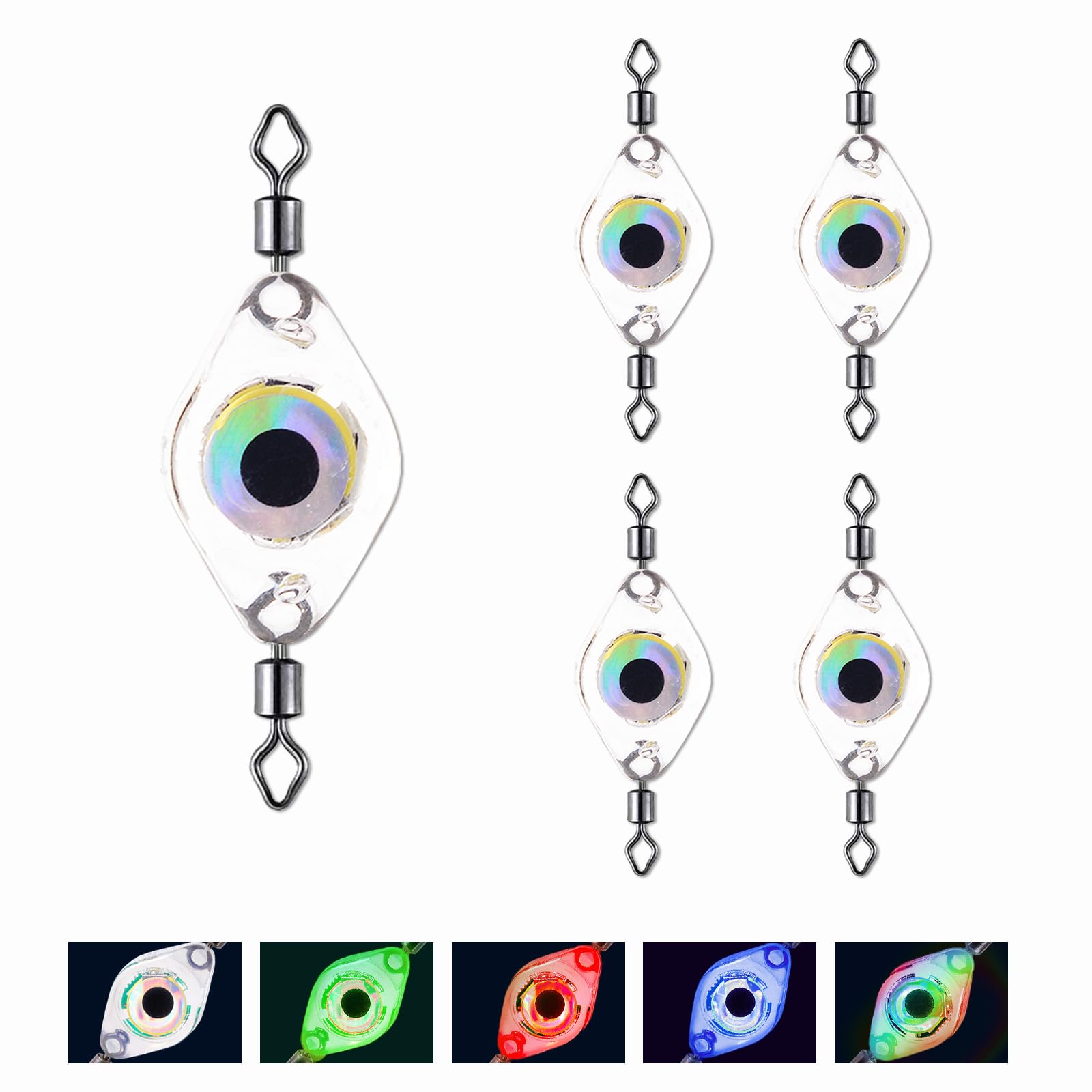 Compact LED Fishing Lure Light, 5PCS Auto On/Off Water-Activated Flasher Kit with Multi-Color Flash for Deep Sea, Freshwater & Saltwater Halibut Rig (Double Ring)